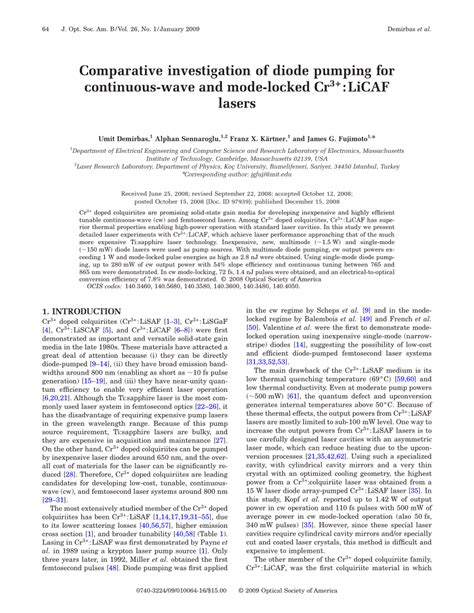 Pdf Comparative Investigation Of Diode Pumping For Continuous Wave