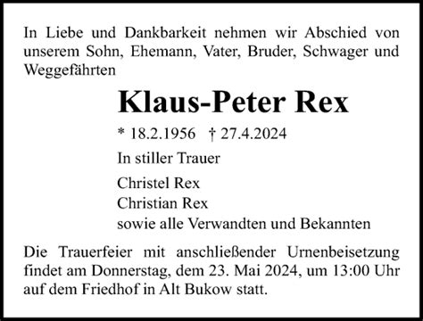 Traueranzeigen Von Klaus Peter Rex Trauer Anzeigen De