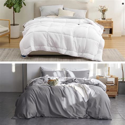 Bedsure California King White Comforter Duvet Insert Bundle Linen Cotton Duvet Cover