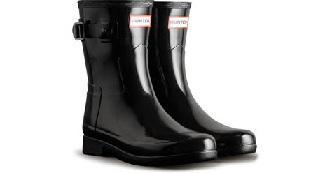 Hunter Refined Short Gloss Waterproof Rain Boot In Black Lyst