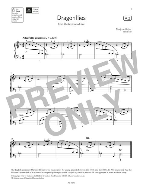 Marjorie Helyer 'Dragonflies (Grade 1, list A2, from the ABRSM Piano ...