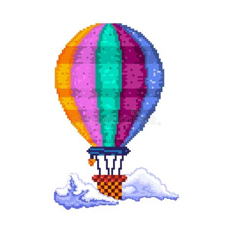 Vector Cartoon Pixelart City Hot Air Balloon Isolated Illustration