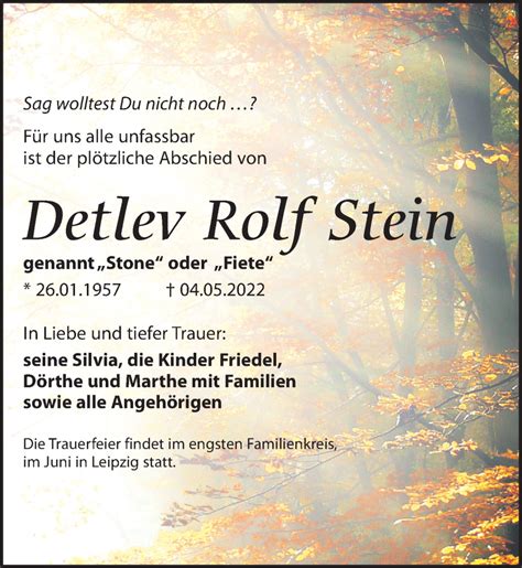 Traueranzeigen Von Detlev Rolf Stein Trauer Anzeigen De