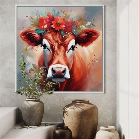 Original Red Cow Painting Funny Kids Room Decor Art Animal Painting Cow ...