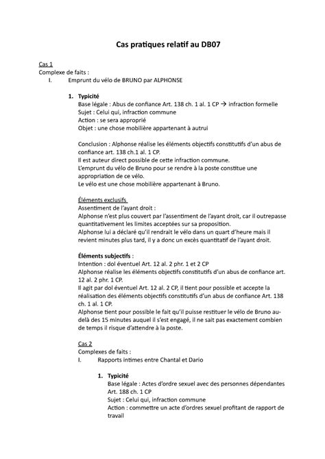 Cas Pratiques Relatifs Au DB07 Cas Pratiques Relatif Au DB Cas 1