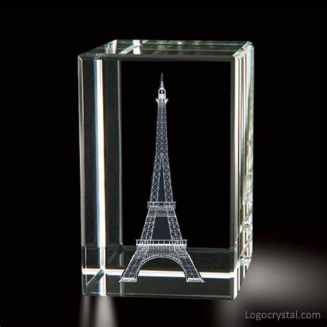 D Laser Crystal Souvenir With Eiffel Tower Laser Etched Inside