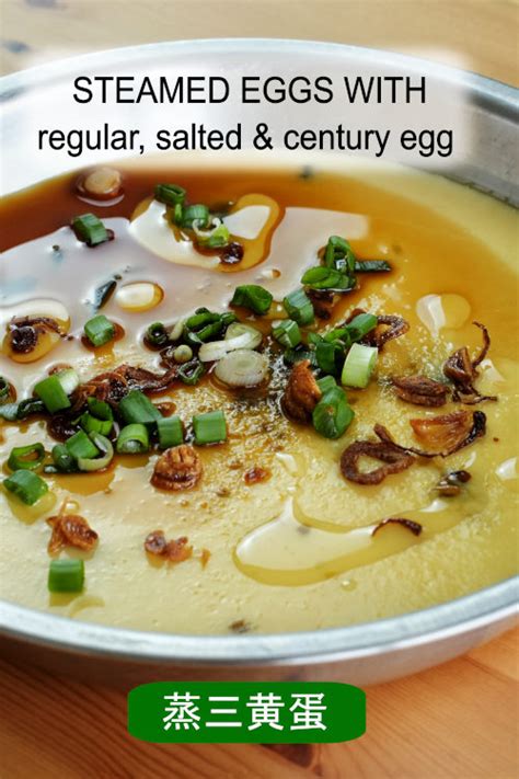 Steamed egg recipe - with salted egg, century egg, and regular egg