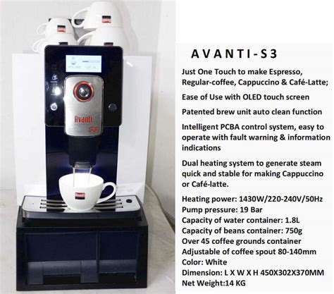 Avanti S3 Fully Auto Coffee Machine Avanti Espresso