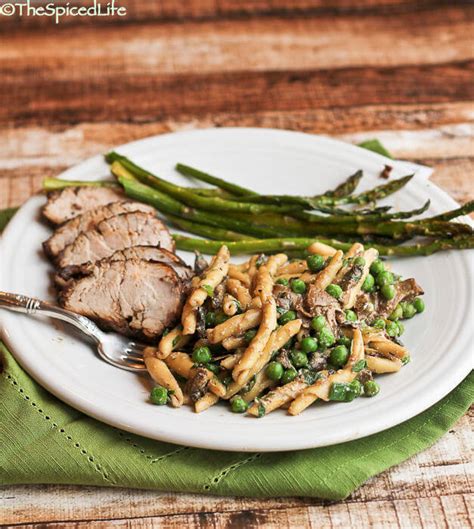 Rosemary Mustard Pork Tenderloin And Pasta With Mushrooms And Peas Review Of The Glorious