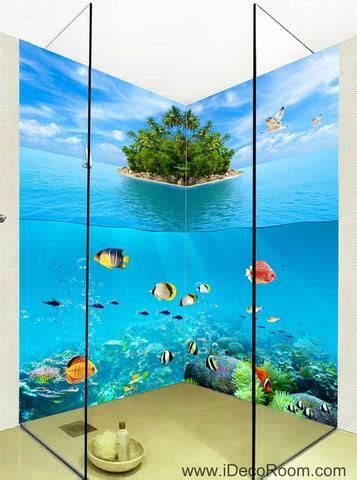 3D Wallpaper Undersea Fish Island Wall Murals Bathroom Decals Wall Art ...