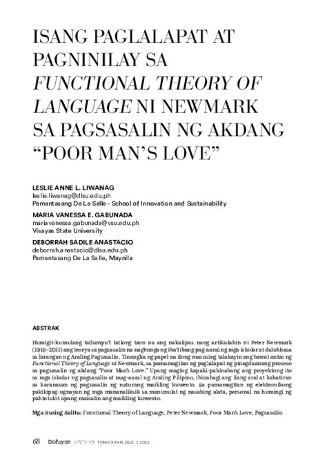 Pdf Isang Paglalapat At Pagninilay Sa Functional Theory Of Language