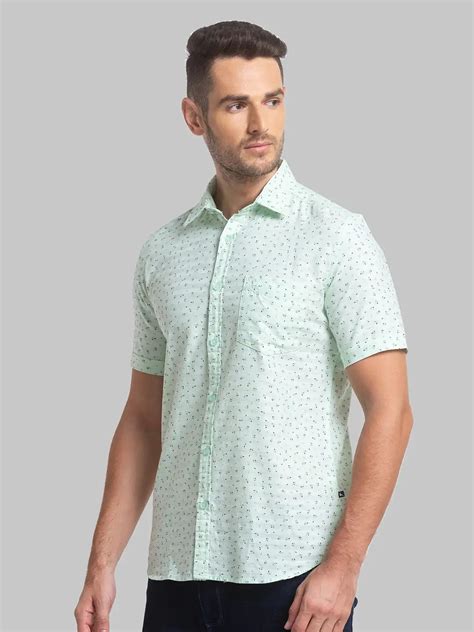 Men Green Slim Fit Print Cotton Half Sleeve Shirts Myraymond