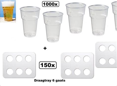 1000x Bierbeker 250ml Met 150x Draagtray 6 Gaatswit Bierfeest Bierparty