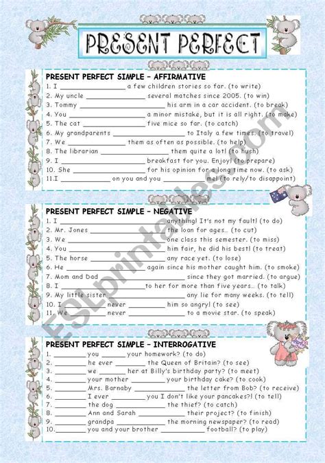 A Simple Ws About Present Perfect Simple Affirmative Negative And Interrogative Bandw Version