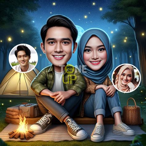 Jual Jasa Edit Foto Ai Karikatur 3D 4D Pasangan Couple Camping Outdoor