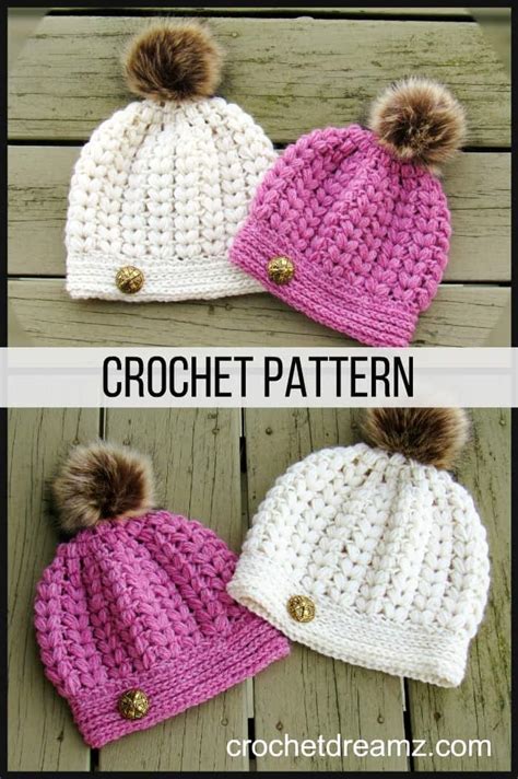 Pearl Beanie Puff Stitch Crochet Hat Pattern Crochet Dreamz