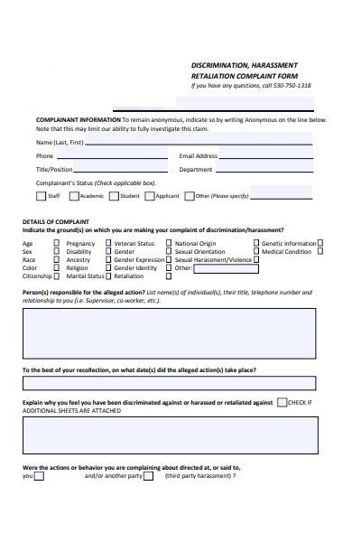 Sample Harassment Complaint Forms