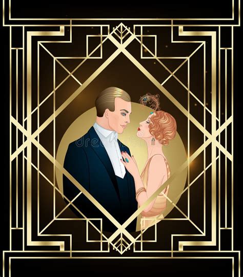 Beautiful Couple In Art Deco Style Retro Fashion Glamour Man And