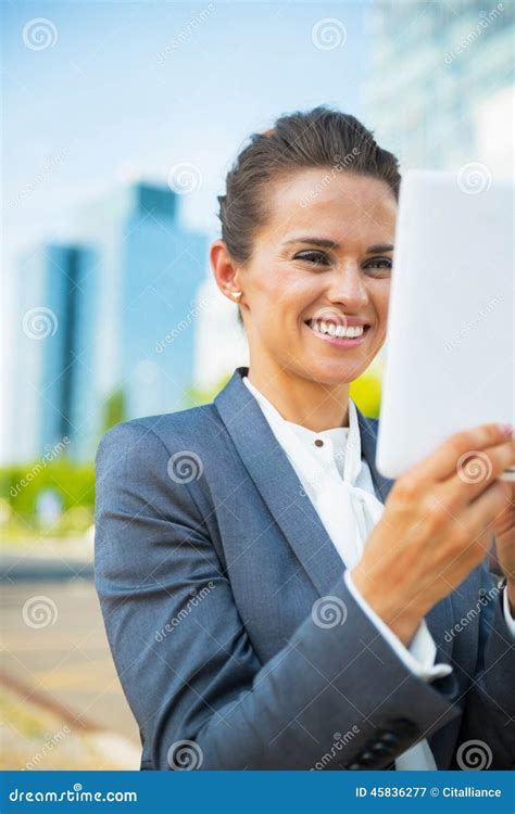 Business Woman Using Tablet Pc In Office District Stock Image Image