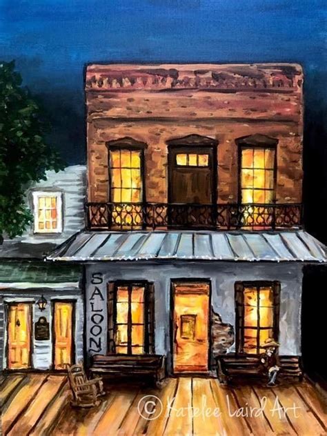 An Acrylic Painting Of A House At Night With Lit Windows And Porch