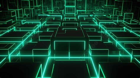 Futuristic Space With Neon Green Cubes In The Dark Background 3d Illustration Of 4k Uhd