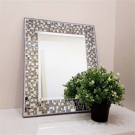 Mosaic Mirror Silver Bronze Colored Vanity Mirror Made To Etsy