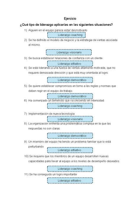 Tarea semana 7 Ejercicio Qué tipo de liderazgo aplicarías en las