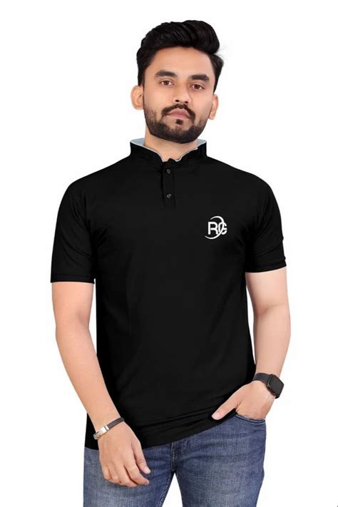 Plain Men Black Matte Lycra Chinese Collar T Shirt At Rs 140 Piece In Surat