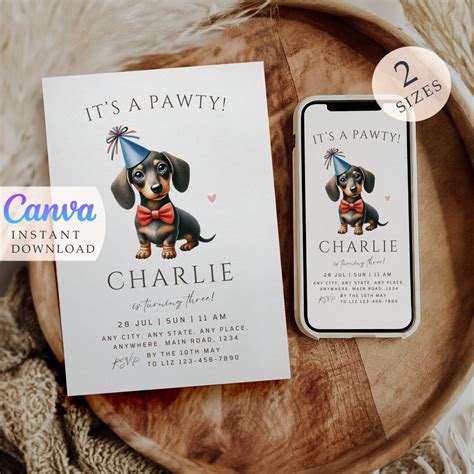 Sausage Dog Party Template Dachshund Phone Invitation Digital Download