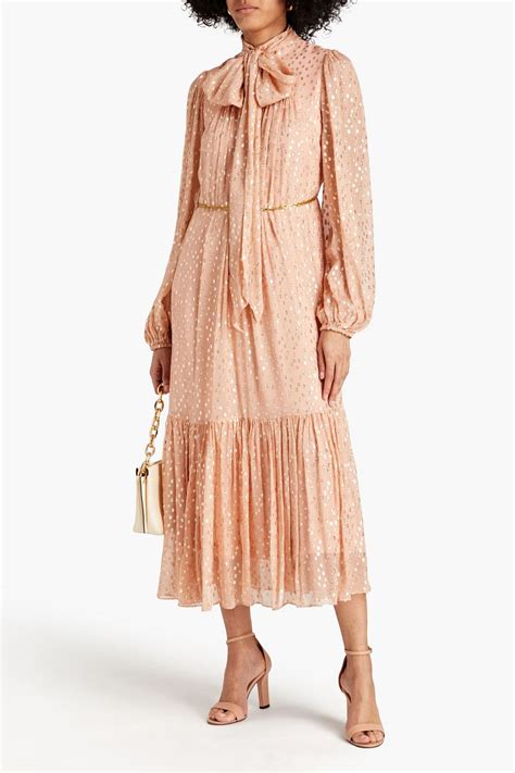 ZIMMERMANN Billow pussy bow metallic fil coupé crepon midi dress THE