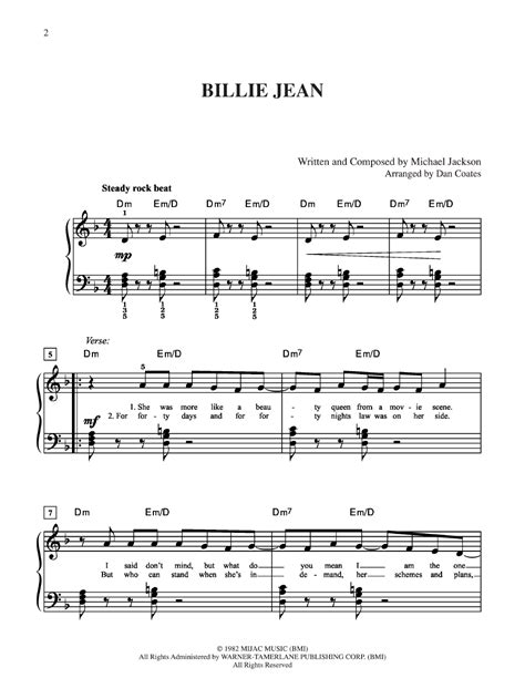 Billie Jean By Michael Jackson Arr Coates J W Pepper Sheet Music