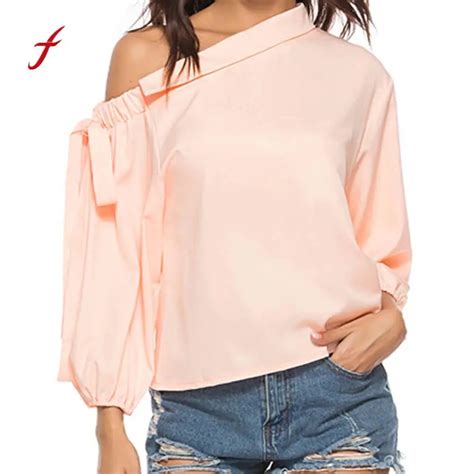 Feitong Sexy Women Off Shoulder T Shirts Bow Slash Neck Long Sleeve T