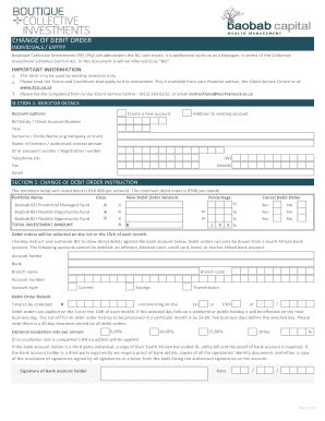 Fillable Online Baobab Capital Co Baobab BCI Debit Order Change Form