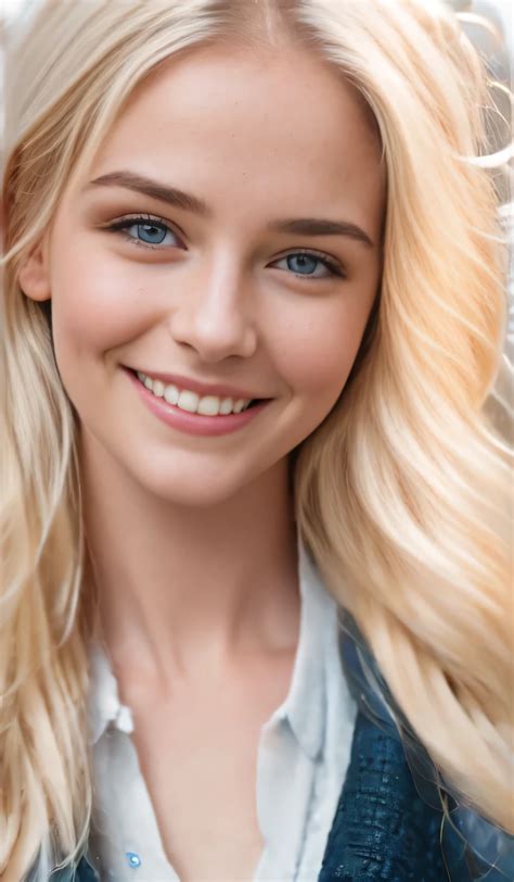 A Close Up Of A Woman With Blonde Hair And Blue Eyes Seaart Ai