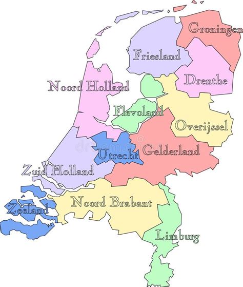 Kaart Van Nederland Holland Met Overzicht En Namen Vectornamen Vector