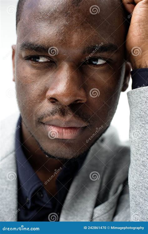 Close Up Serious African American Man Glancing Stock Photo Image Of