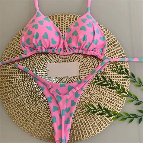 QINJOYER Bikini Con Stampa A Cuore Carino Costumi Da Bagno Brasiliani