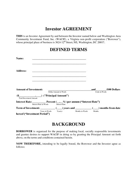 Simple Investment Contract Template Free Printable Documents