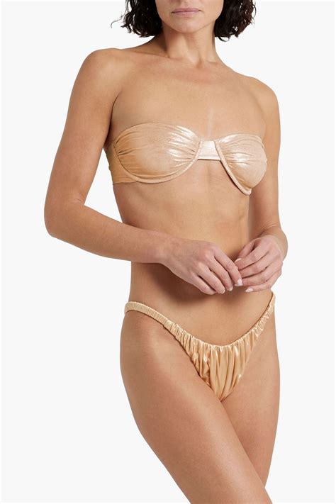 ISA BOULDER Waves Ruched Stretch Satin Low Rise Bikini Briefs THE OUTNET