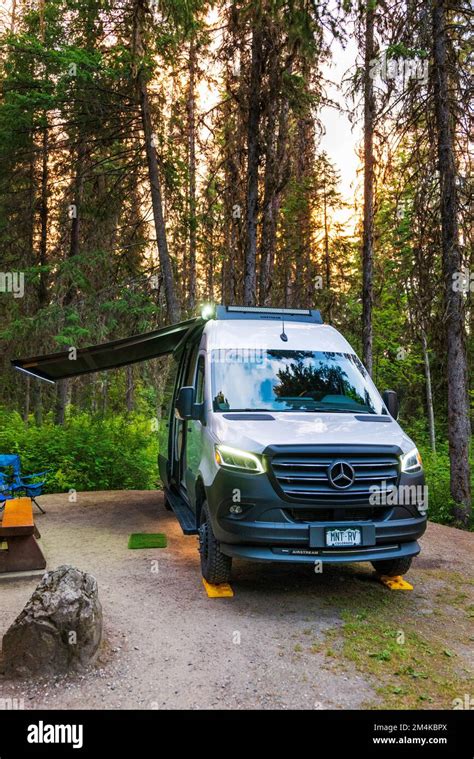 Dusk View Of Airstream Interstate 24x 4wd Campervan Ten Mile Lake Provincial Park Quesnel