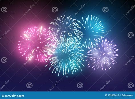 Realistic Vector Fireworks Display Stock Vector Illustration Of Smoke