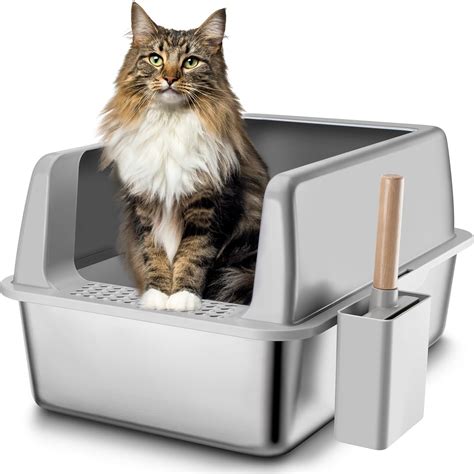 Amazon Suitfeel Enclosed Stainless Steel Cat Litter Box With High