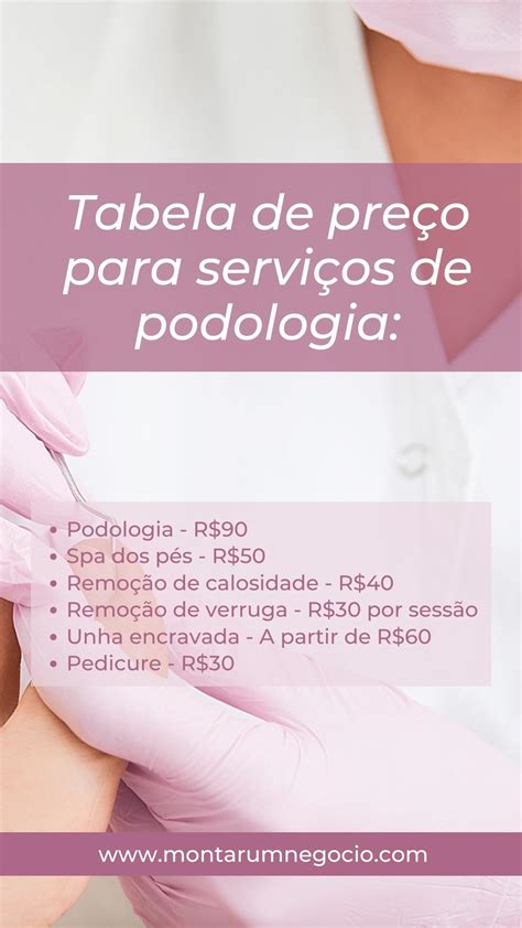 Tabela de preços de serviços de podologia Quanto cobrar