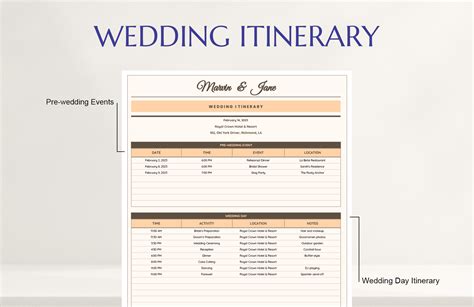 Wedding Itinerary Template in Excel, Google Sheets - Download ...