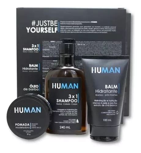 Kit Para Barba Shampoo Balm E Pomada Efeito Seco Human Parcelamento Sem Juros