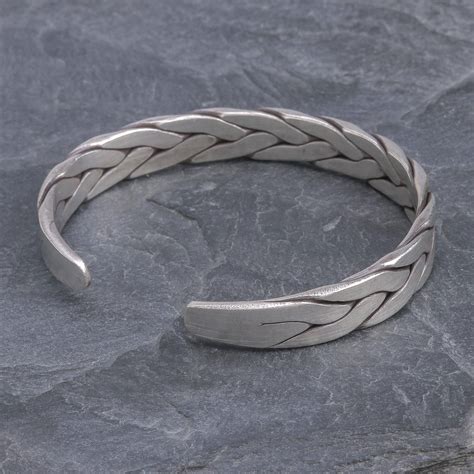 Thai Braided Sterling Silver Cuff Bracelet Mountain Streams Novica