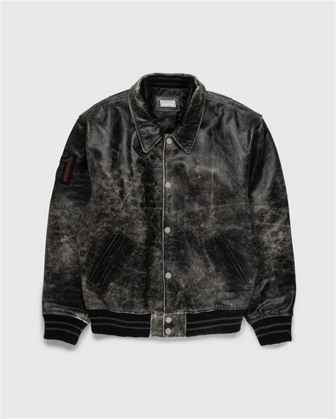 Guess Usa Distressed Leather Letterman Jacket Black Highsnobiety Shop