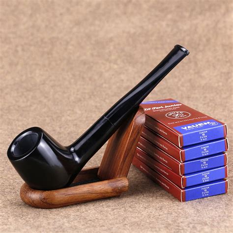 Pure Black Smoking Pipe Set Wooden Stand 9mm Filter Tobacco Pipe