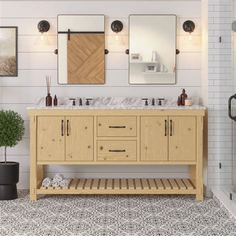 Birmingham 72 Rustic Double Sink Bathroom Vanity Natural Wood Cabinet