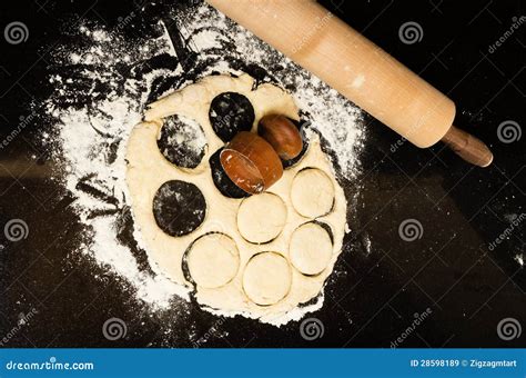 Making Biscuits With Rolling Pin And Dough Stock Image Image Of